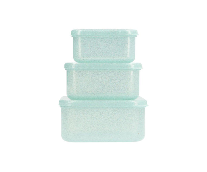 3 Cajas Almuerzo Aqua Glitter Turquoise