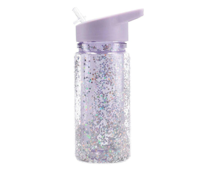 Botella Plástico con Pajita Glitter Stars Lilac Personalizable