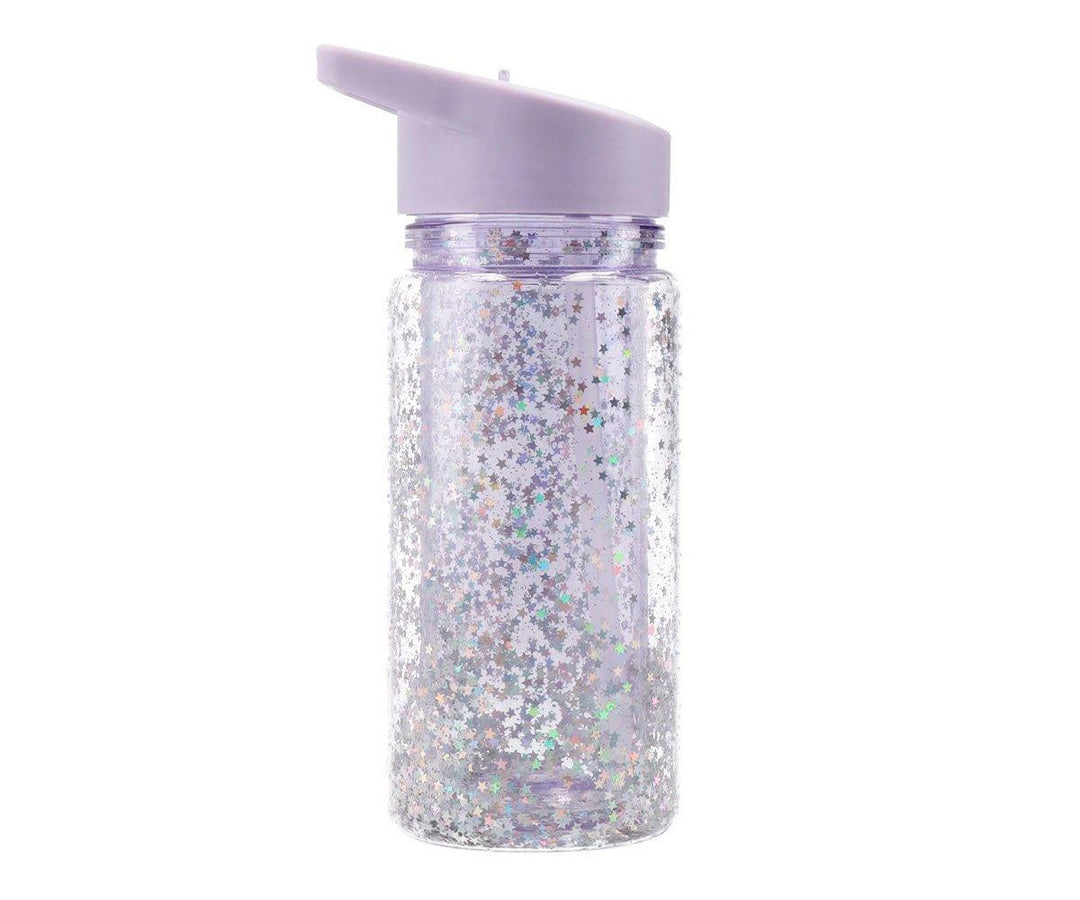 Botella Plástico con Pajita Glitter Stars Lilac Personalizable