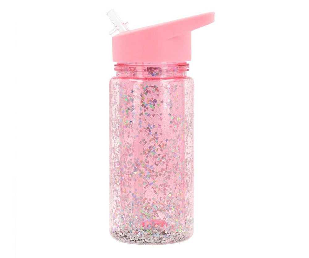 Botella Plástico con Pajita Glitter Stars Gloss Personalizable
