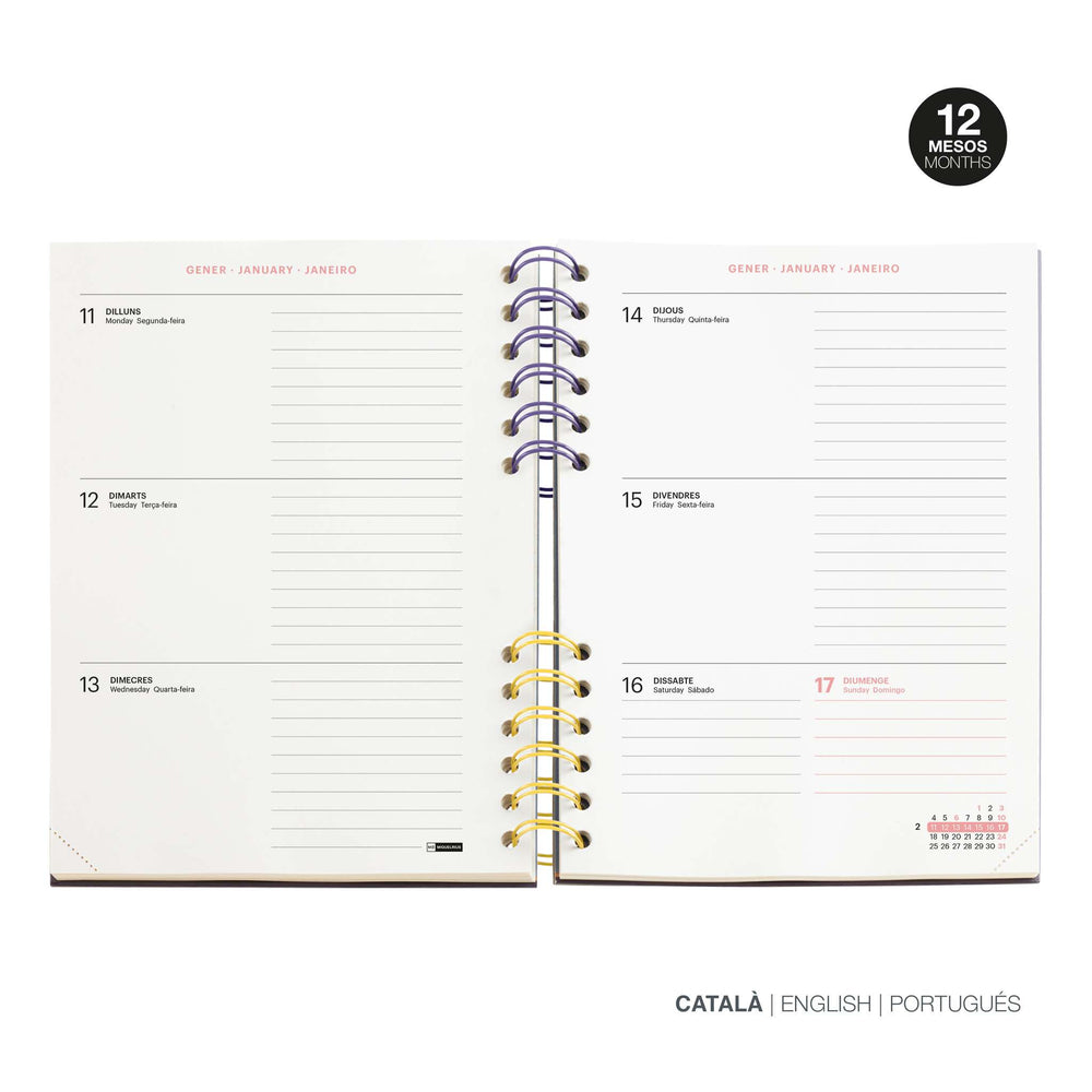 Agenda Escolar Plus Wire-O Semana Vista Catalán Gris Back To Basics 2026-27