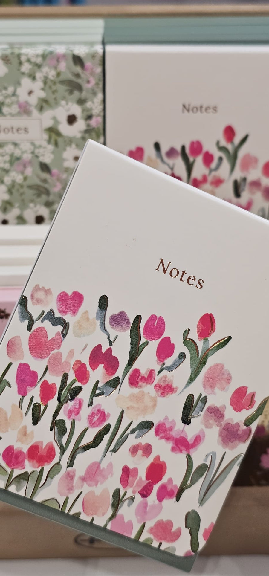 Bloc de notas magnético Dyment - Flores tulipanes fondo crema