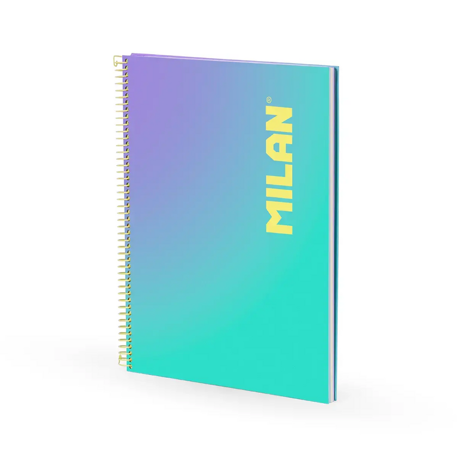 Cuaderno A4 con espiral y tapa dura, papel cuadriculado, 90 hojas de 95gr/m², colección Sunset, turquesa