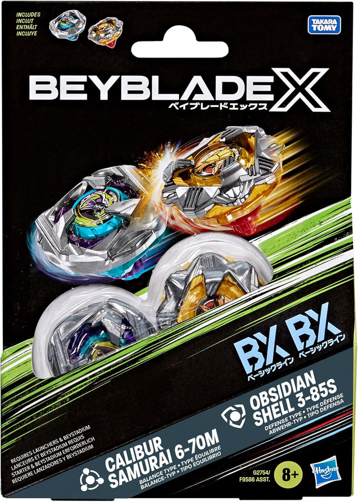 Beyblade X, Pack Doble Calibur Samurai 6-70M Bx y Obsidian Shell 3-85S Bx