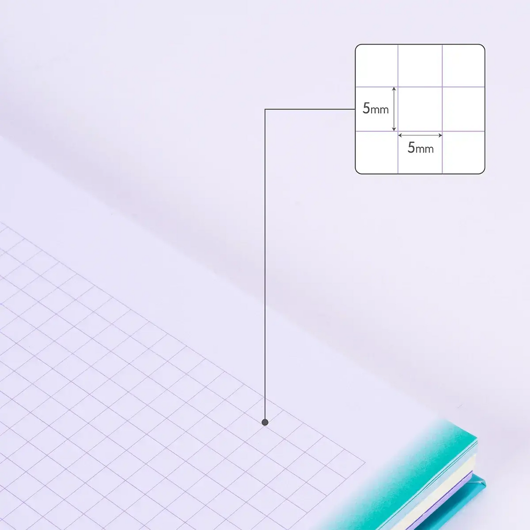 Cuaderno A4 con espiral y tapa dura, papel cuadriculado, 90 hojas de 95gr/m², colección Sunset, turquesa
