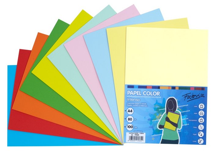 Paquete 100 hojas Papel 80G A4 Surtido Pastel+Fuerte