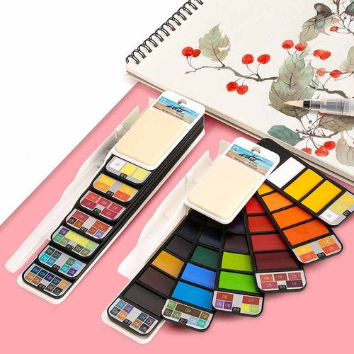Caja 33 acuarelas profesional water color forma abanico