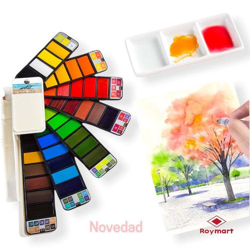 Caja 33 acuarelas profesional water color forma abanico