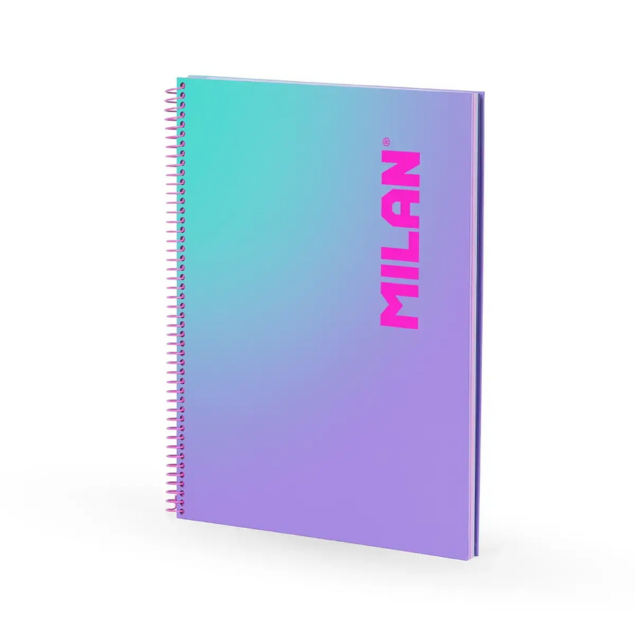Cuaderno A4 con espiral y tapa dura, papel cuadriculado, 90 hojas de 95gr/m², colección Sunset, lila