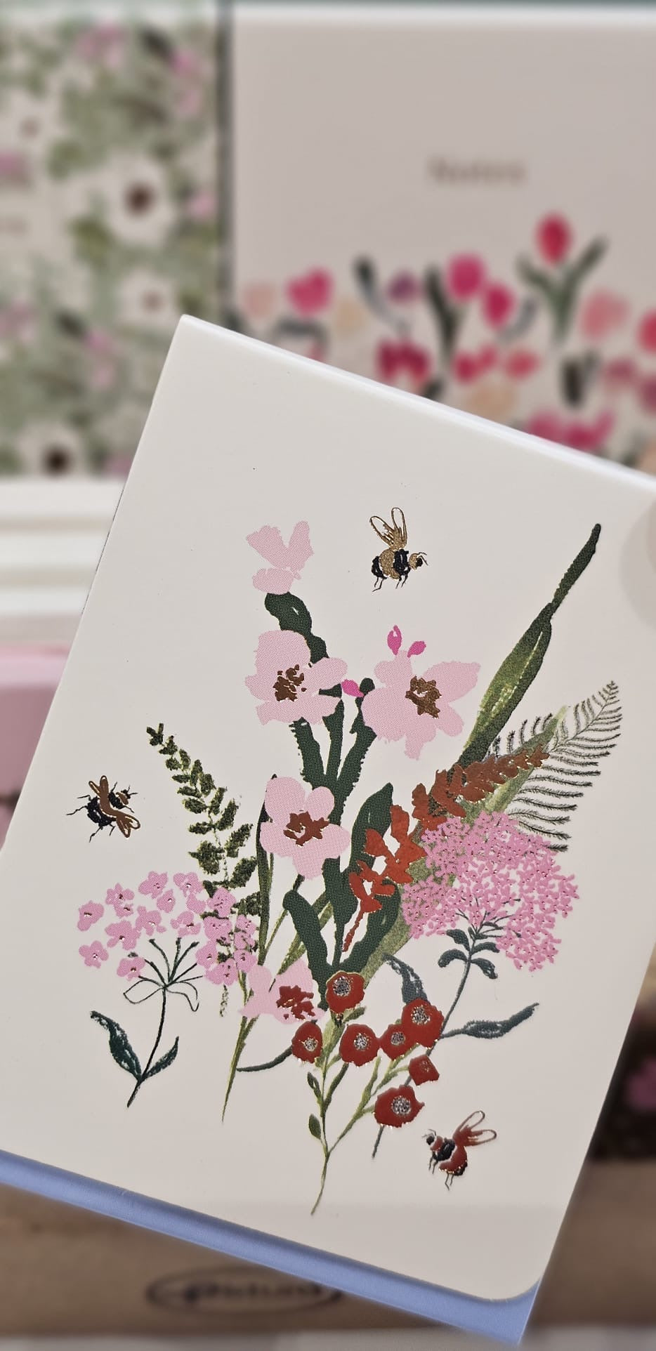 Bloc de notas magnético Dyment - Flores con abejas fondo crema