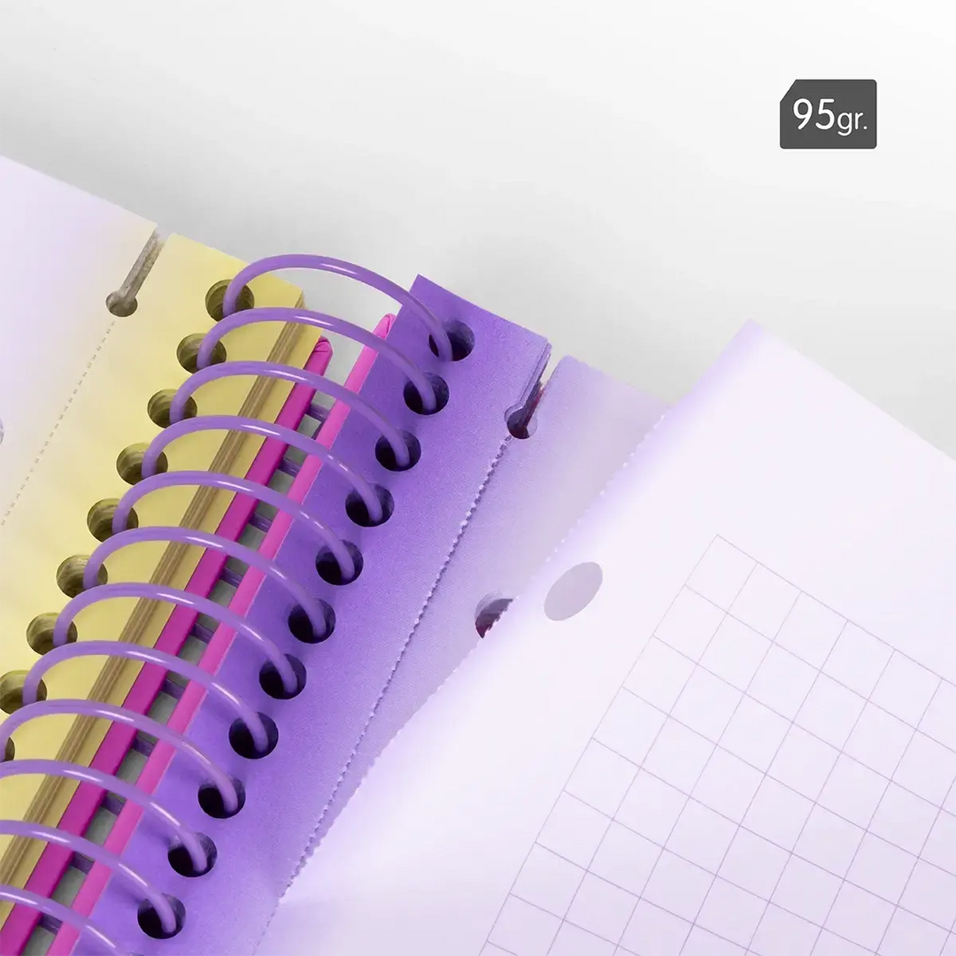 Cuaderno A4 con espiral y tapa dura, papel cuadriculado, 90 hojas de 95gr/m², colección Sunset, amarillo