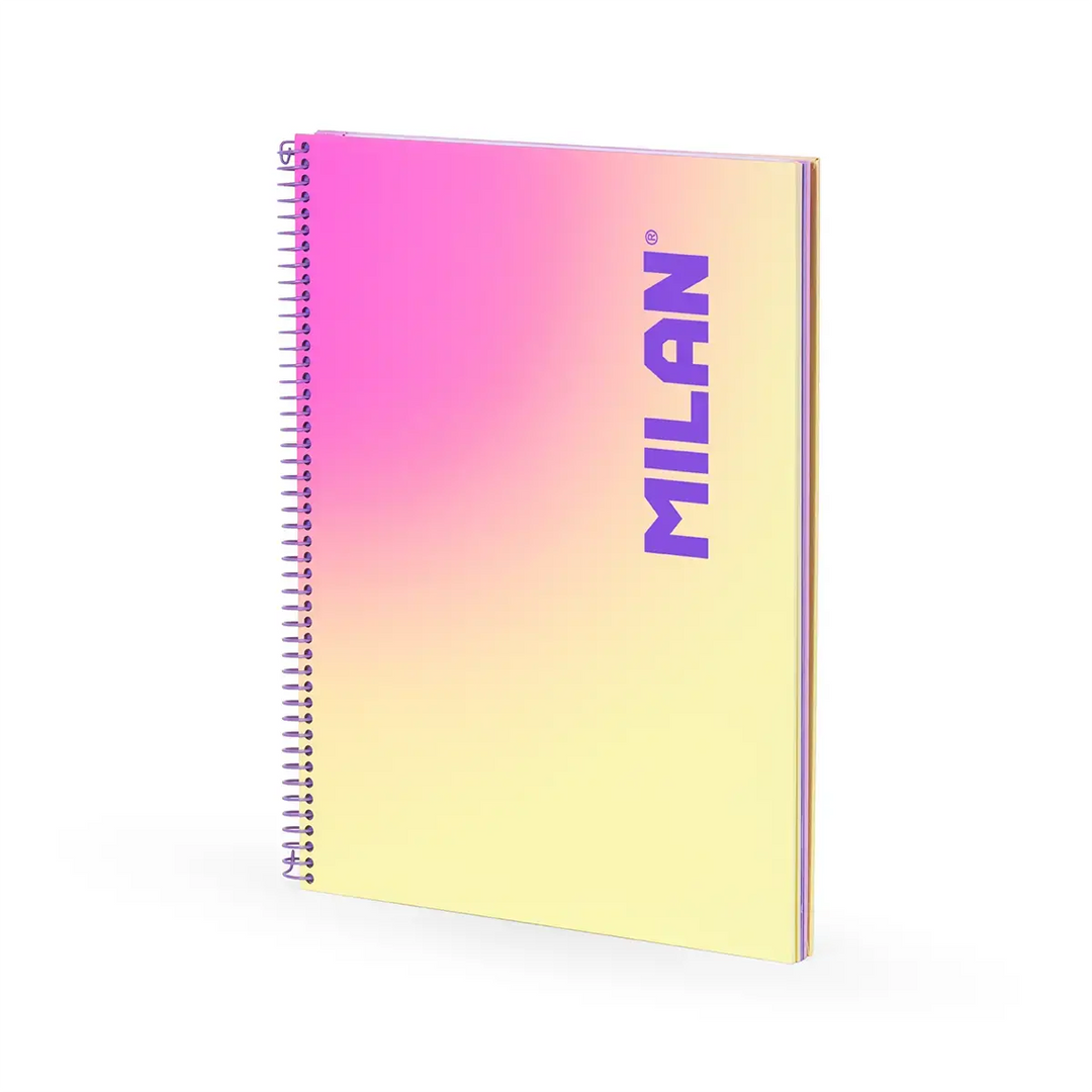 Cuaderno A4 con espiral y tapa dura, papel cuadriculado, 90 hojas de 95gr/m², colección Sunset, amarillo