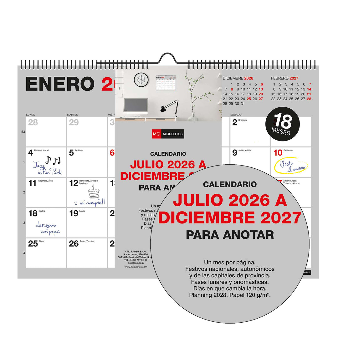 Calend.18 Meses.Pared A4 P/Escr.Basic 2026-27