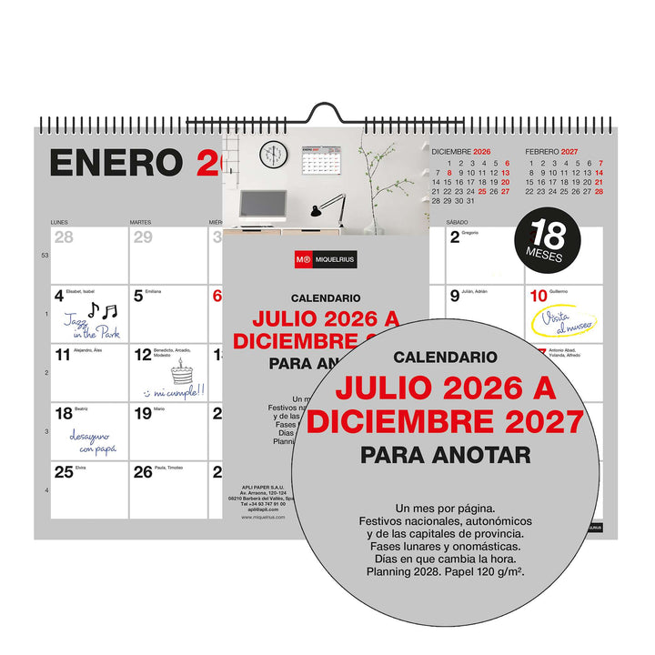 Calend.18 Meses.Pared A4 P/Escr.Basic 2026-27