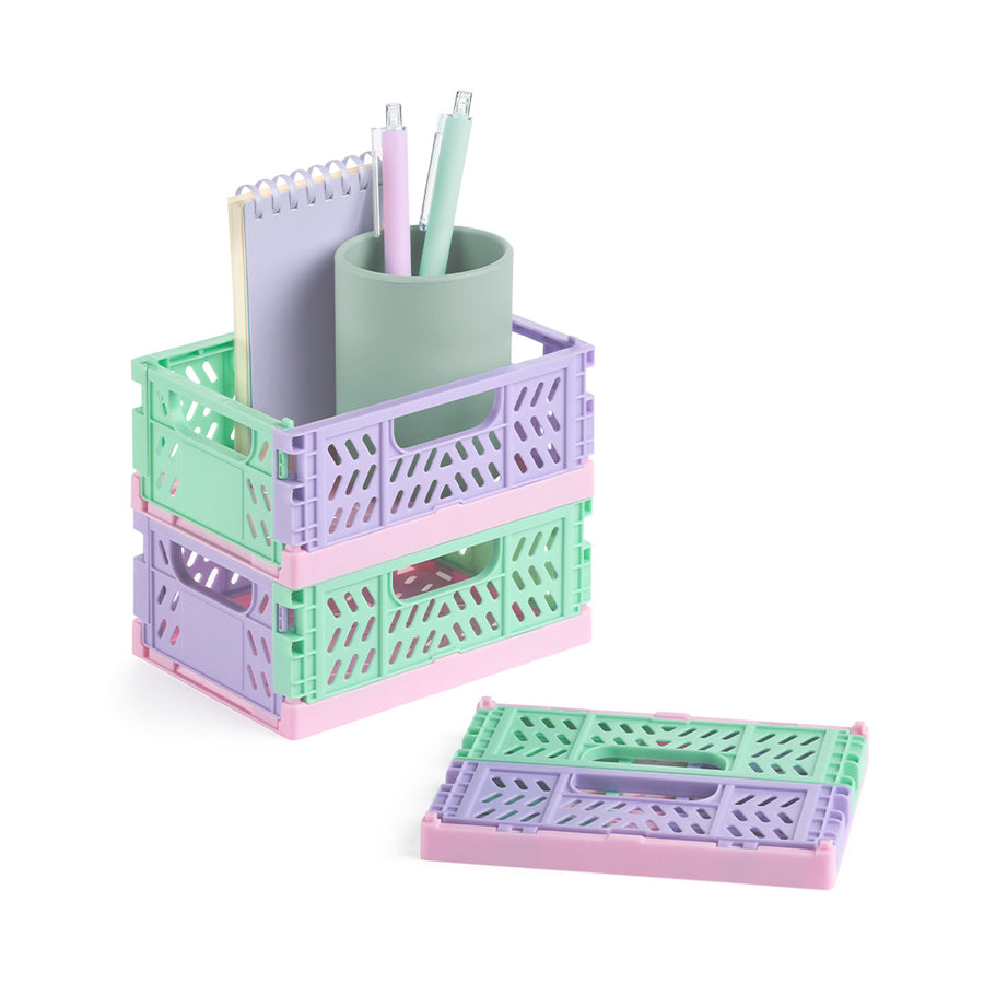 Cajas plegables y apilables tricolor de base rosa