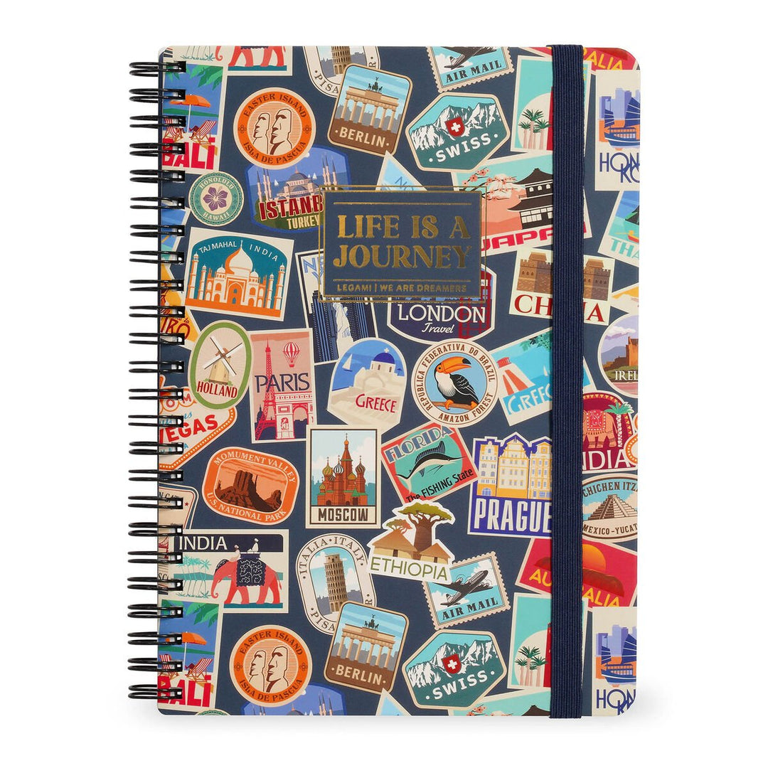 Cuaderno a Rayas A4 con Portada Rígida Ilustrada - Travel Stickers - Con Espiral