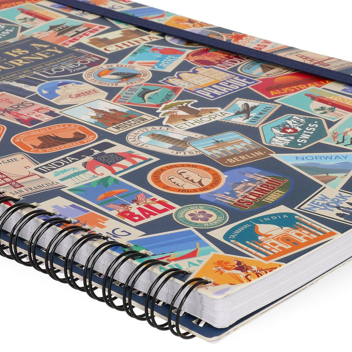 Cuaderno a Rayas A4 con Portada Rígida Ilustrada - Travel Stickers - Con Espiral