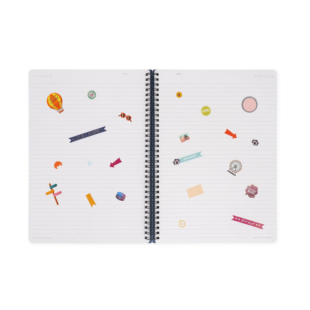 Cuaderno a Rayas A4 con Portada Rígida Ilustrada - Travel Stickers - Con Espiral