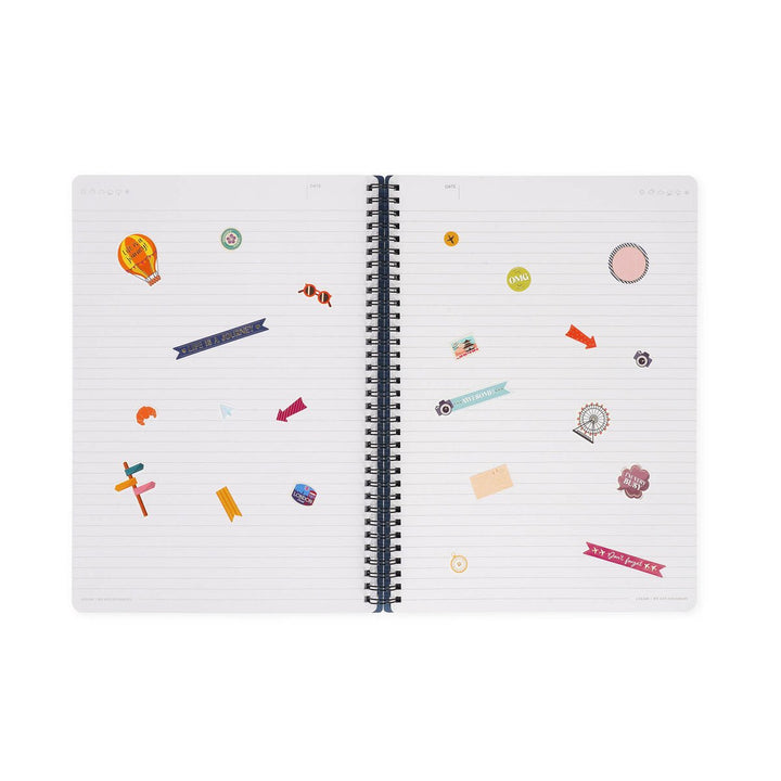Cuaderno a Rayas A4 con Portada Rígida Ilustrada - Travel Stickers - Con Espiral