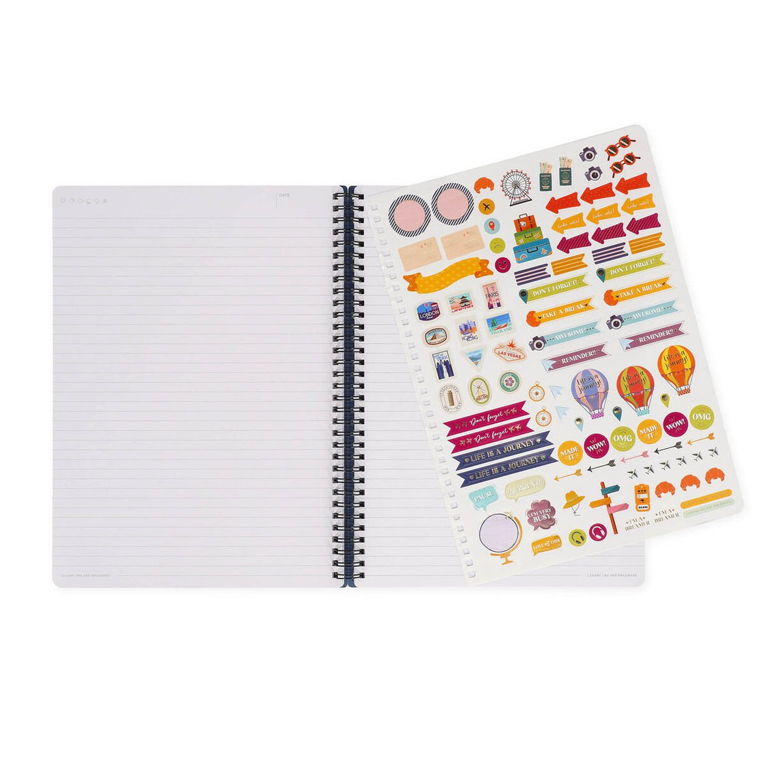 Cuaderno a Rayas A4 con Portada Rígida Ilustrada - Travel Stickers - Con Espiral