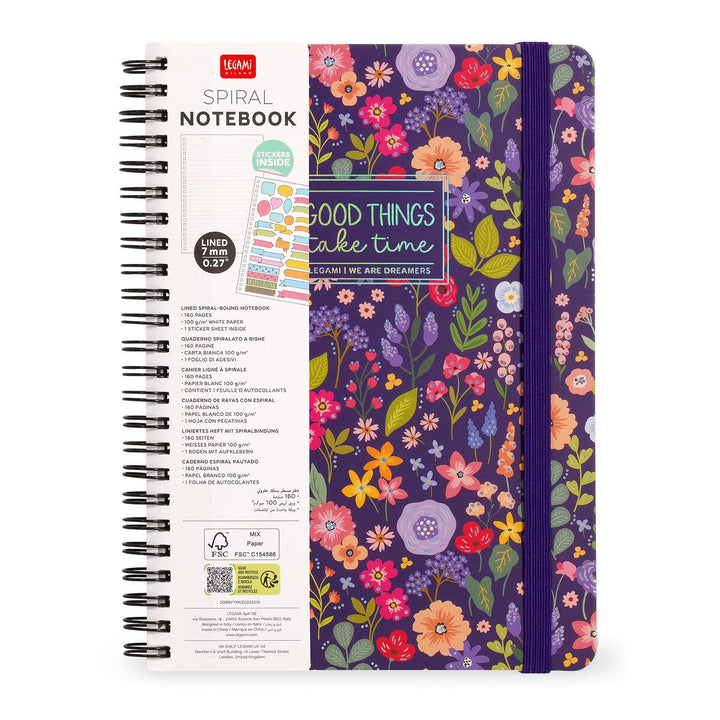 Cuaderno a Rayas A4 con Portada Rígida Ilustrada - Flowers - Bloc de Notas - Con Espiral