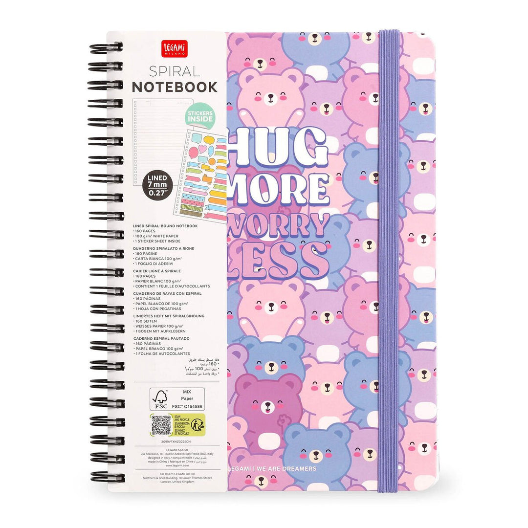 Cuaderno a Rayas A4 con Portada Rígida Ilustrada - Teddy Bear - Bloc de Notas - Con Espiral