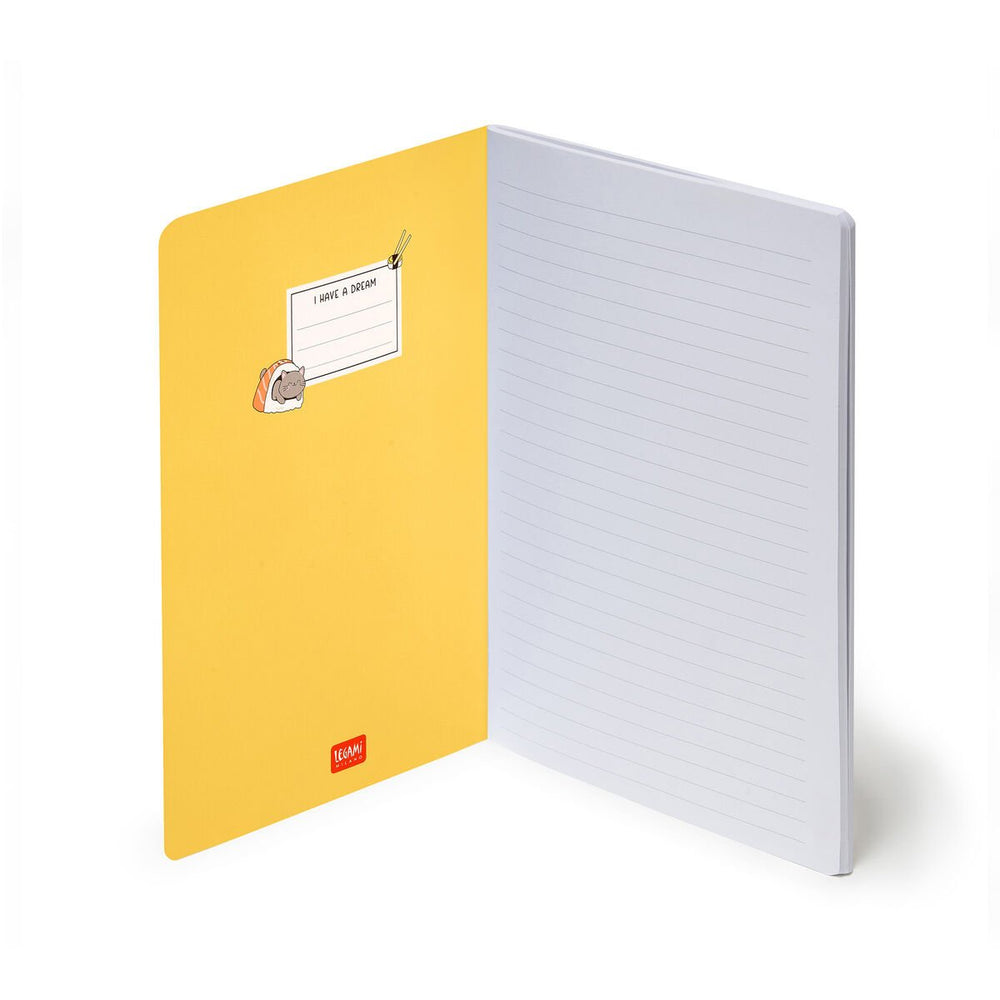 Cuaderno a Rayas A5 con Portada Rígida Ilustrada - Sushi Cat