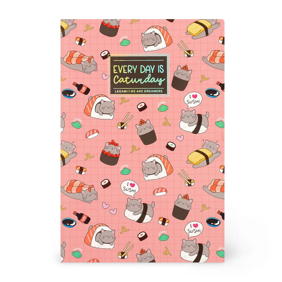 Cuaderno de Hojas Blancas A5 con Portada Rígida Ilustrada - Sushi cat