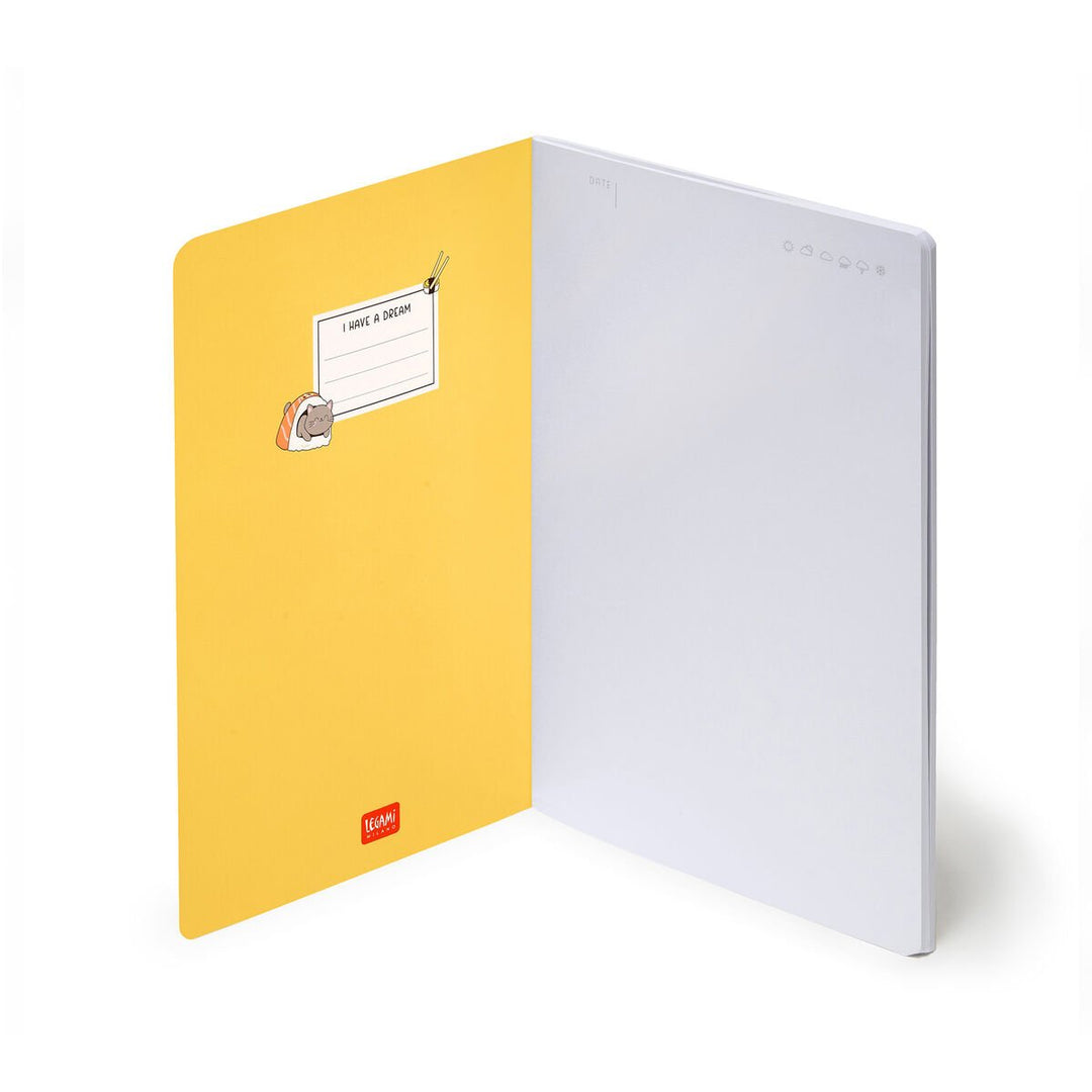 Cuaderno de Hojas Blancas A5 con Portada Rígida Ilustrada - Sushi cat