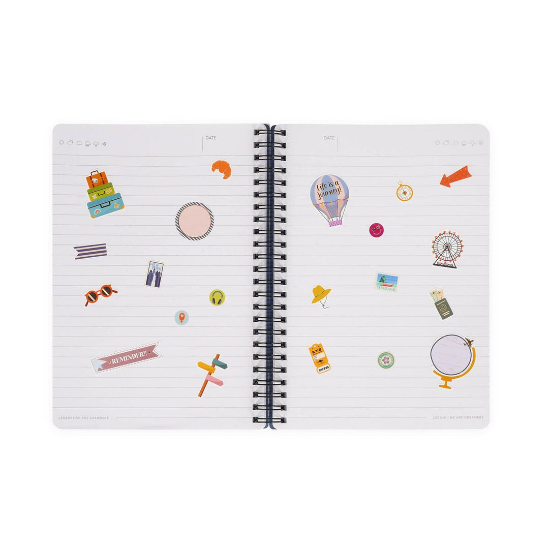 Cuaderno a Rayas A5 con Portada Rígida Ilustrada - Travel Stickers - Con Espiral