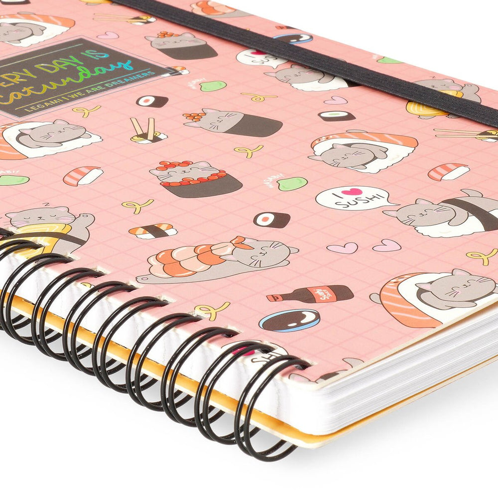 Cuaderno a Rayas A5 con Portada Rígida Ilustrada - Sushi Cat - Bloc de Notas - Con Espiral