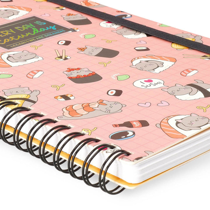 Cuaderno a Rayas A5 con Portada Rígida Ilustrada - Sushi Cat - Bloc de Notas - Con Espiral