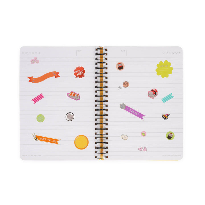 Cuaderno a Rayas A5 con Portada Rígida Ilustrada - Sushi Cat - Bloc de Notas - Con Espiral