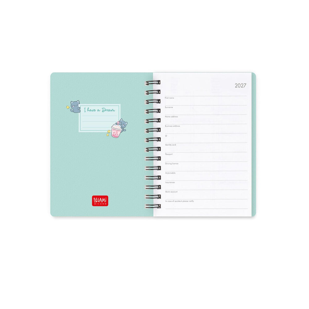 Agenda Semanal de 12 Meses Small Con Espiral 2027 - Kitty Bubble Tea