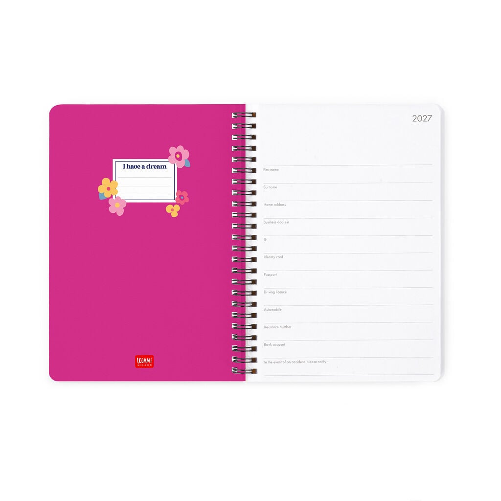 Agenda Semanal de 12 Meses Large con Espiral 2027 - Flowers