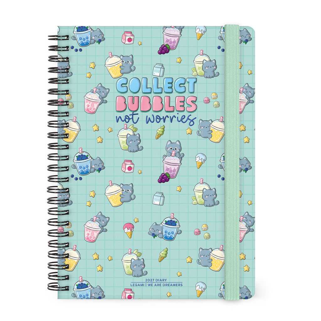 Agenda Semanal de 12 Meses Large con Espiral 2027 - Kitty Bubble Tea