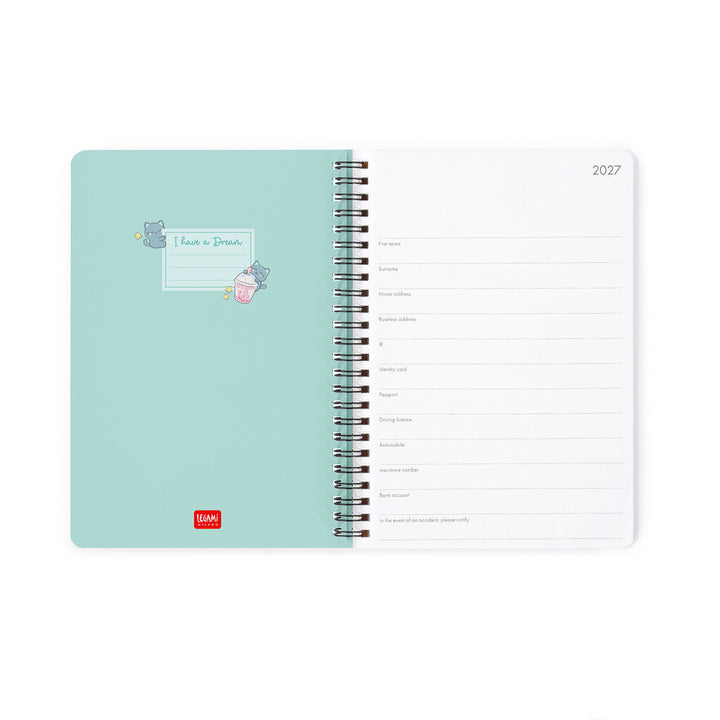Agenda Semanal de 12 Meses Large con Espiral 2027 - Kitty Bubble Tea