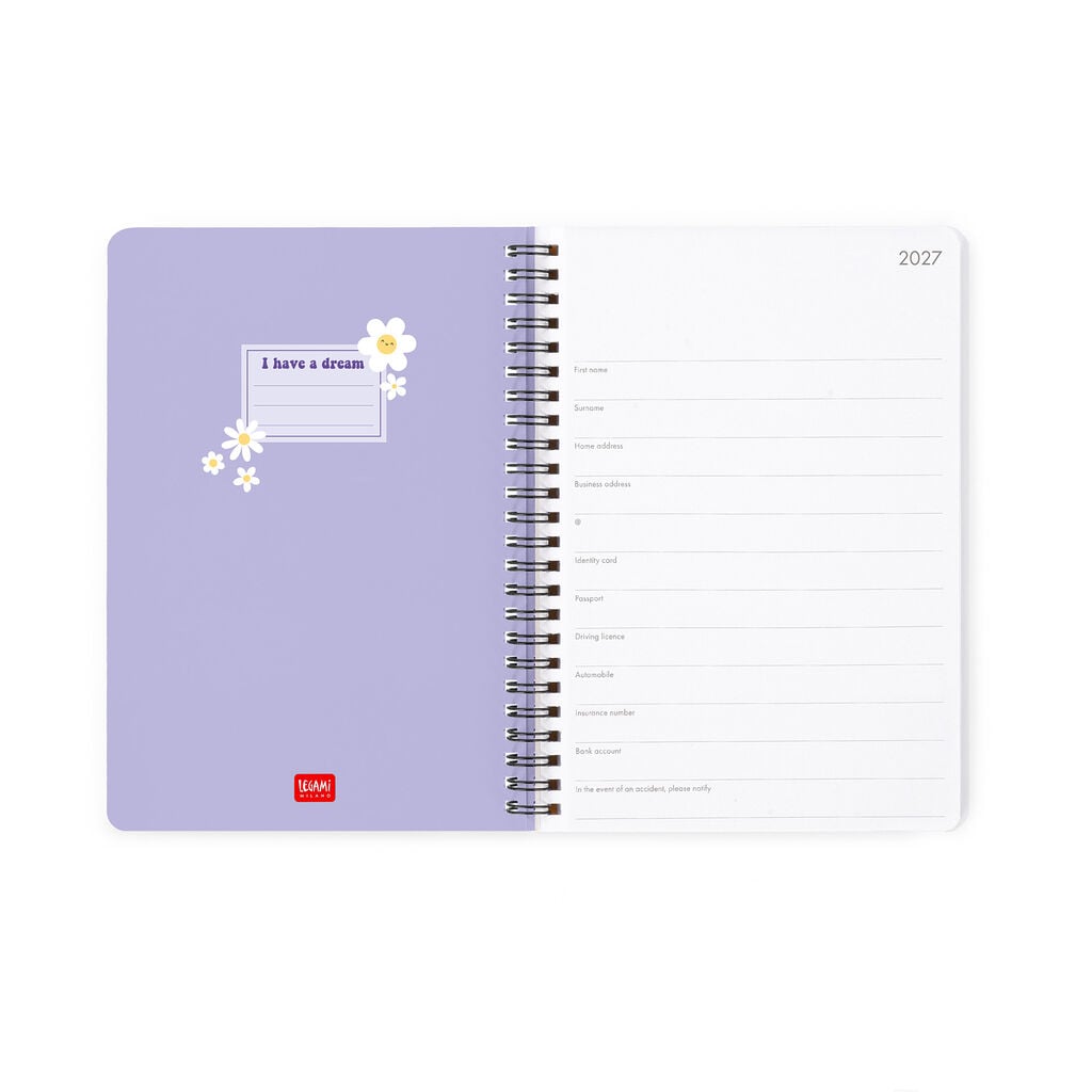 Agenda Semanal de 12 Meses Large con Espiral 2027 - Daisy