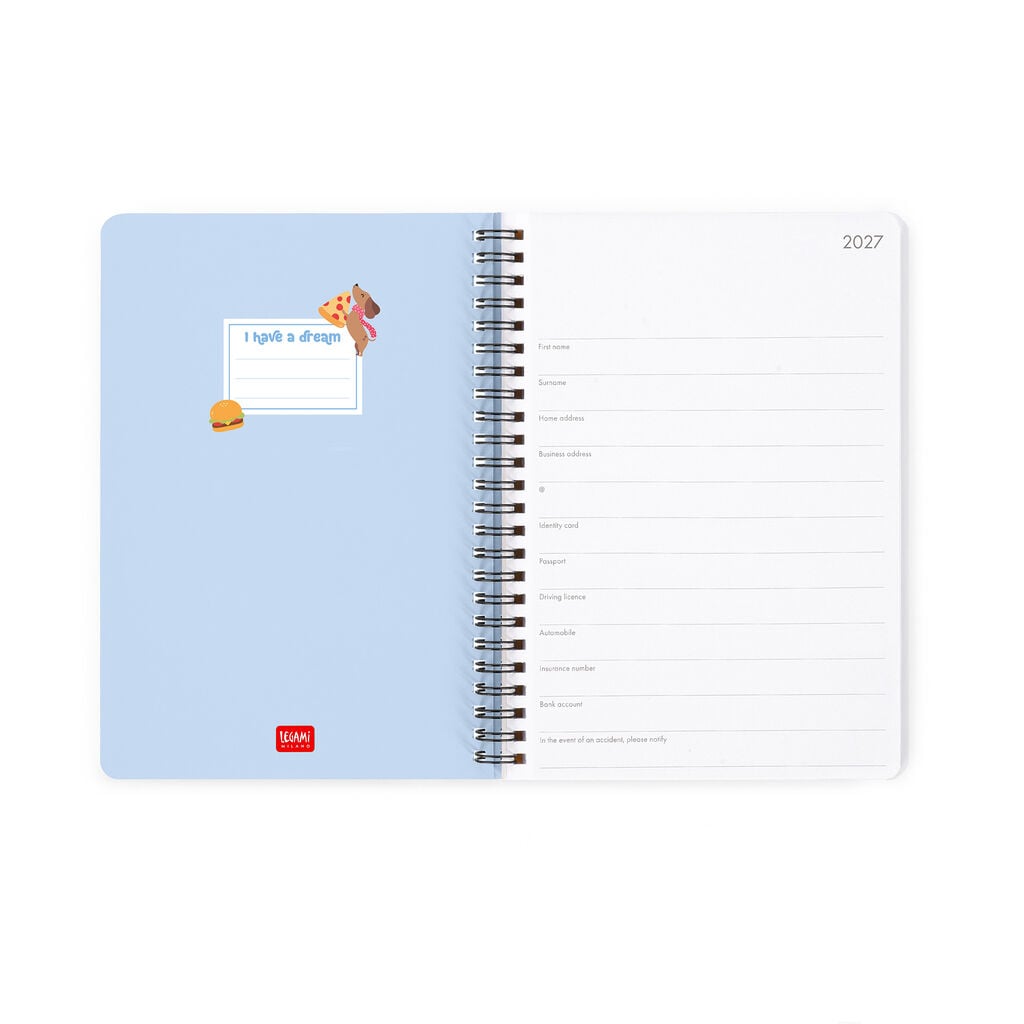 Agenda Semanal de 12 Meses Large con Espiral 2027 - Dachshund