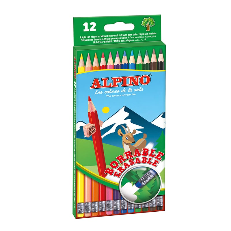 Estuche 12 lápices colores, borrable
