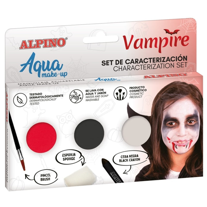 Set de caracterización aqua make up vampiro. Color rojo, blanco y negro