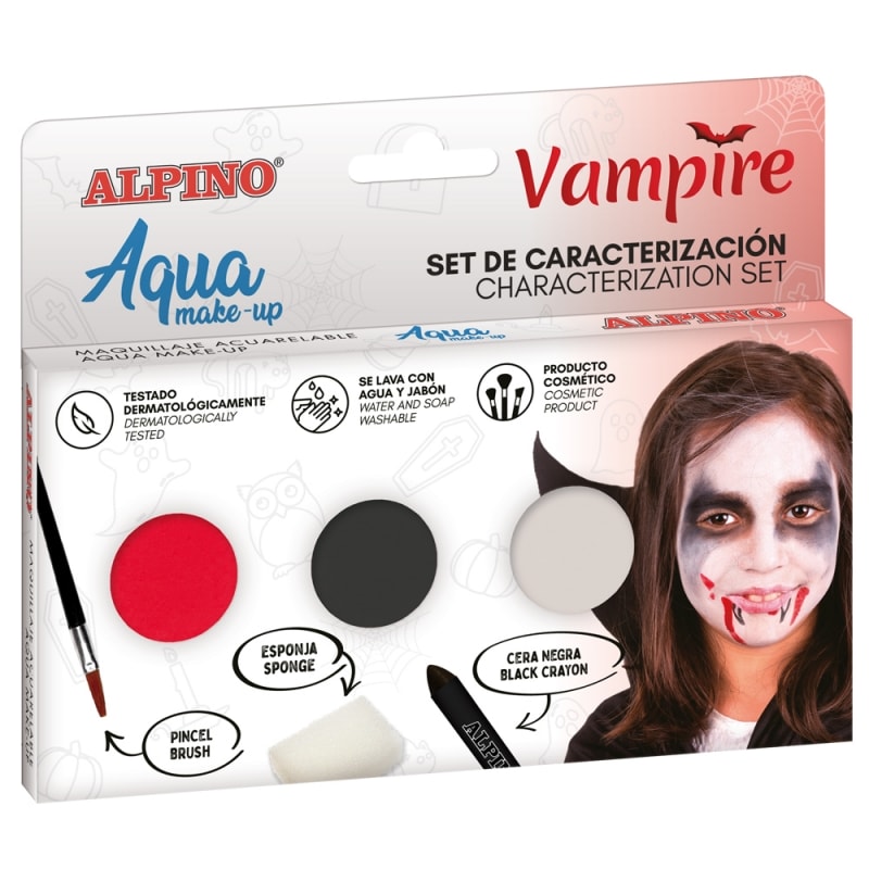 Set de caracterización aqua make up vampiro. Color rojo, blanco y negro