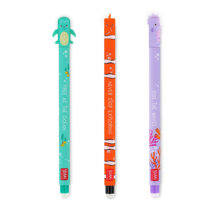 Set de 3 bolígrafos de gel borrables - Under the sea - Tortuga marina + Pez payaso + Caballito de mar