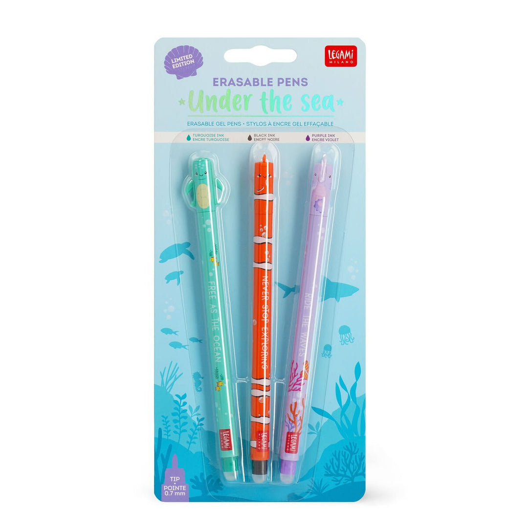 Set de 3 bolígrafos de gel borrables - Under the sea - Tortuga marina + Pez payaso + Caballito de mar