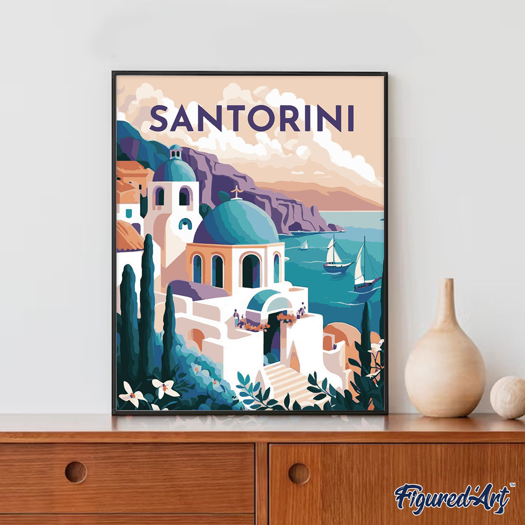 Póster de viaje a Santorini