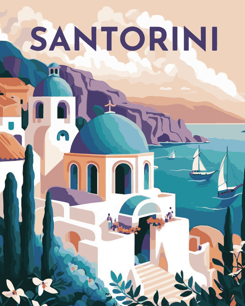 Póster de viaje a Santorini