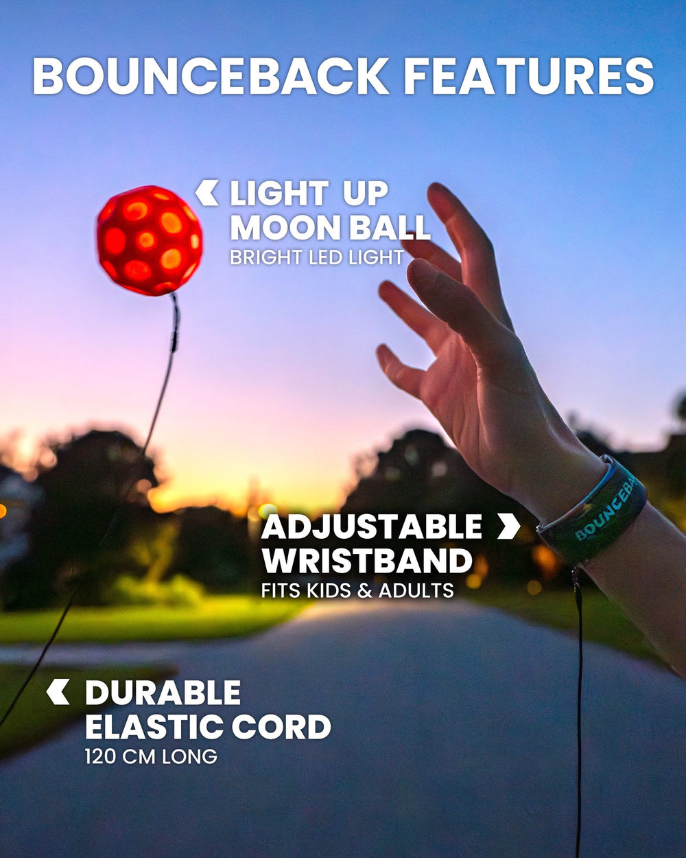 Pelota con cuerda elástica para muñeca para muñeca LED (2 colores surtidos)