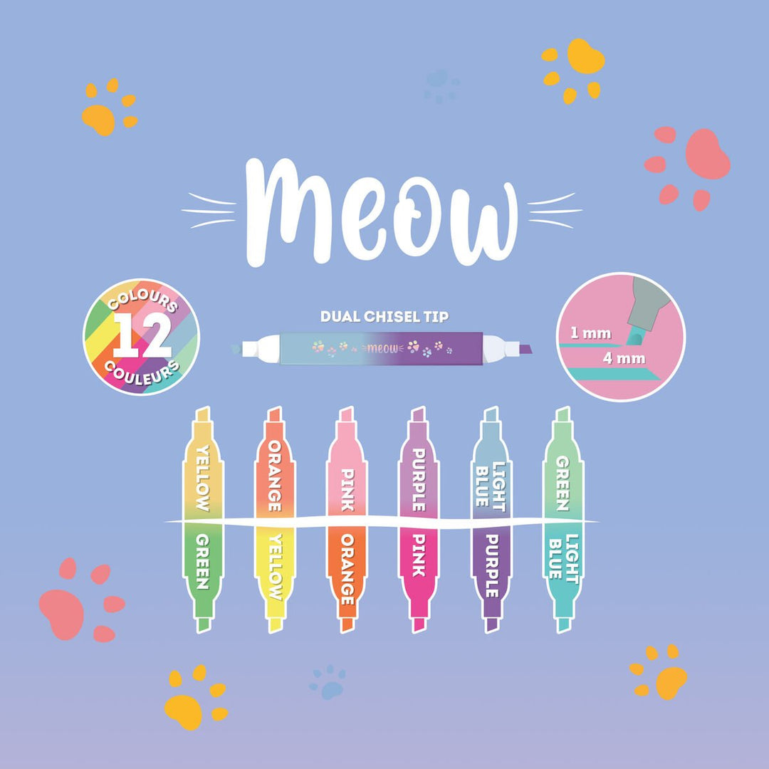 Set de 6 Subrayadores de Doble Punta Kitty - Meow