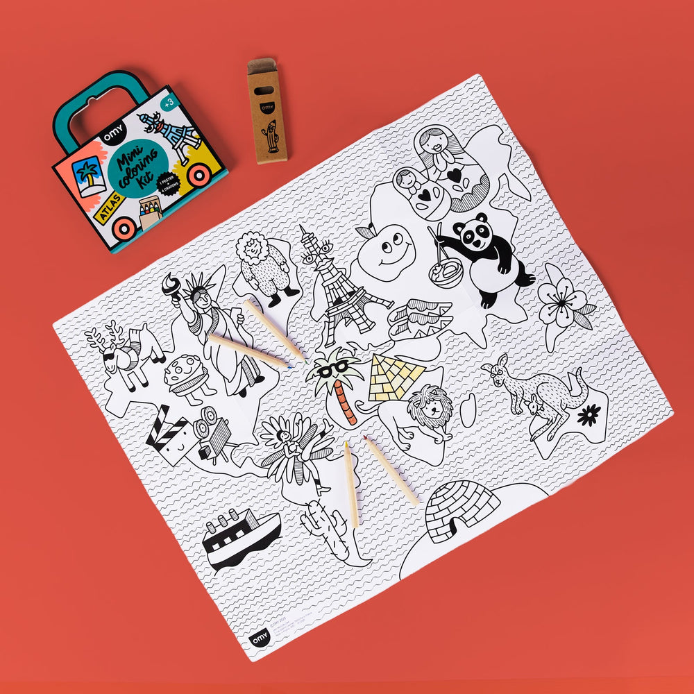 Mini Pocket Omy Atlas Para Colorear + 4 Lapices Color