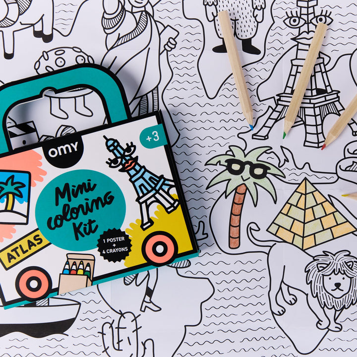 Mini Pocket Omy Atlas Para Colorear + 4 Lapices Color